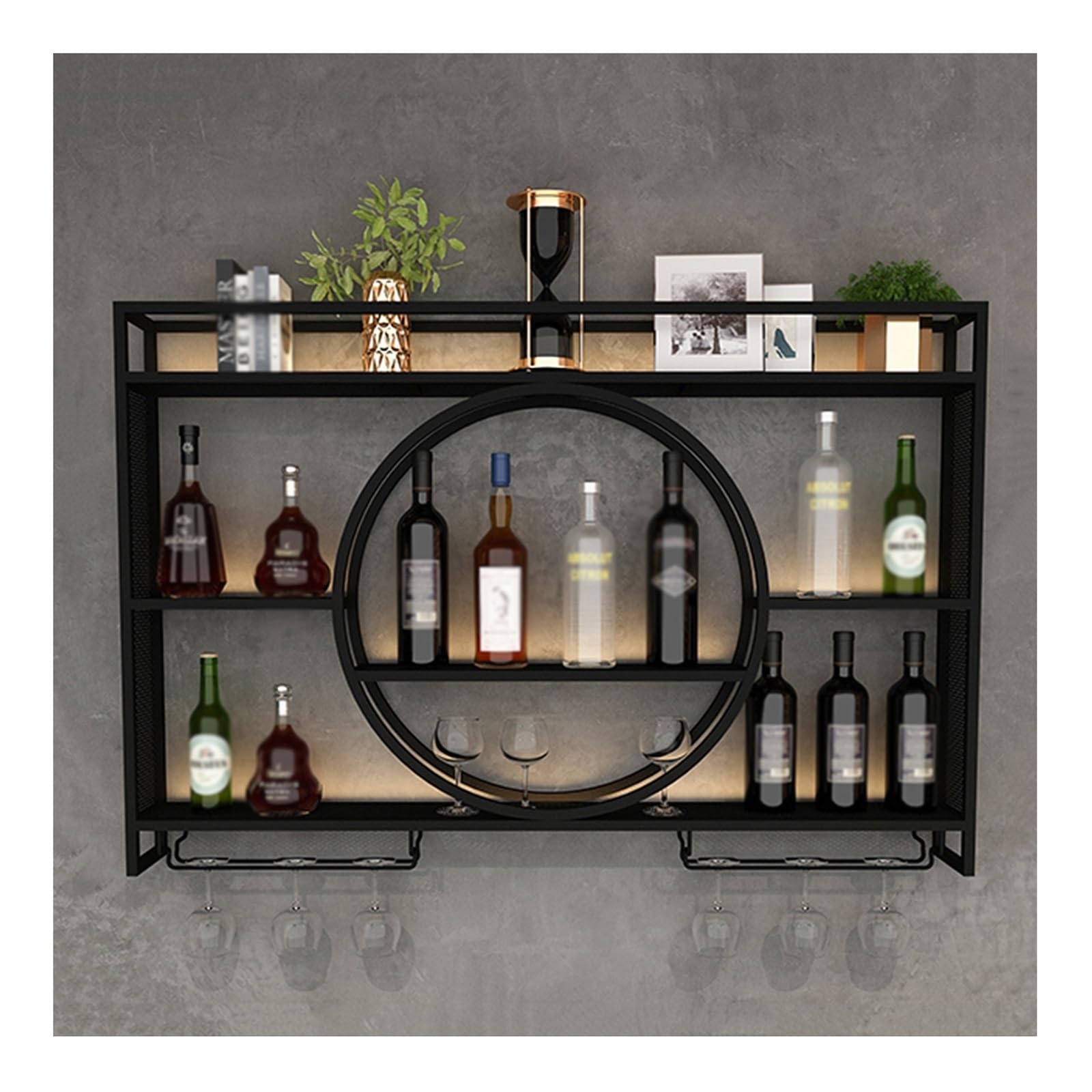 Présentoirs à vin muraux en métal noir suspendu pour une décoration élégante de bar