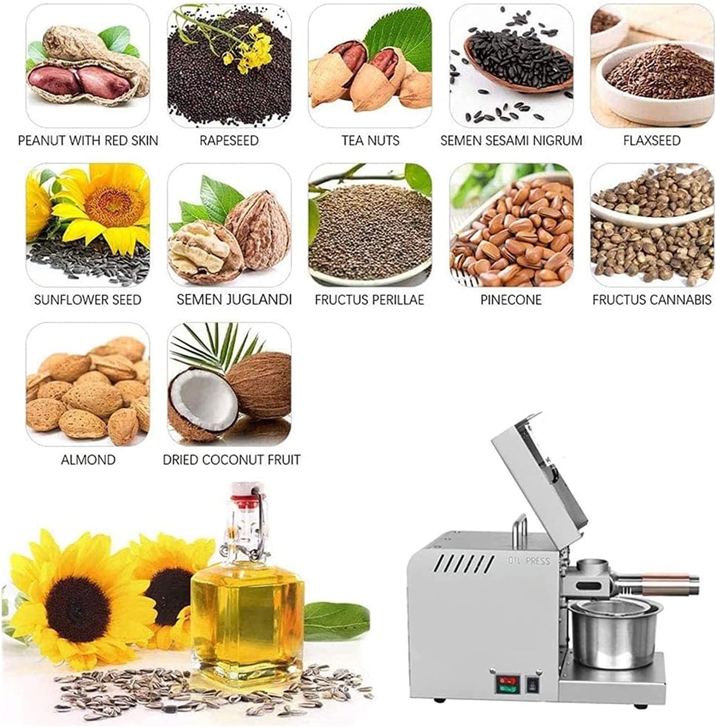 Commercial Oil Press Machine Cold/Hot Nut Oil Extractor All Stainless Steel Home Automatic Oil Mill for Coconut Castor Olive Peanuts