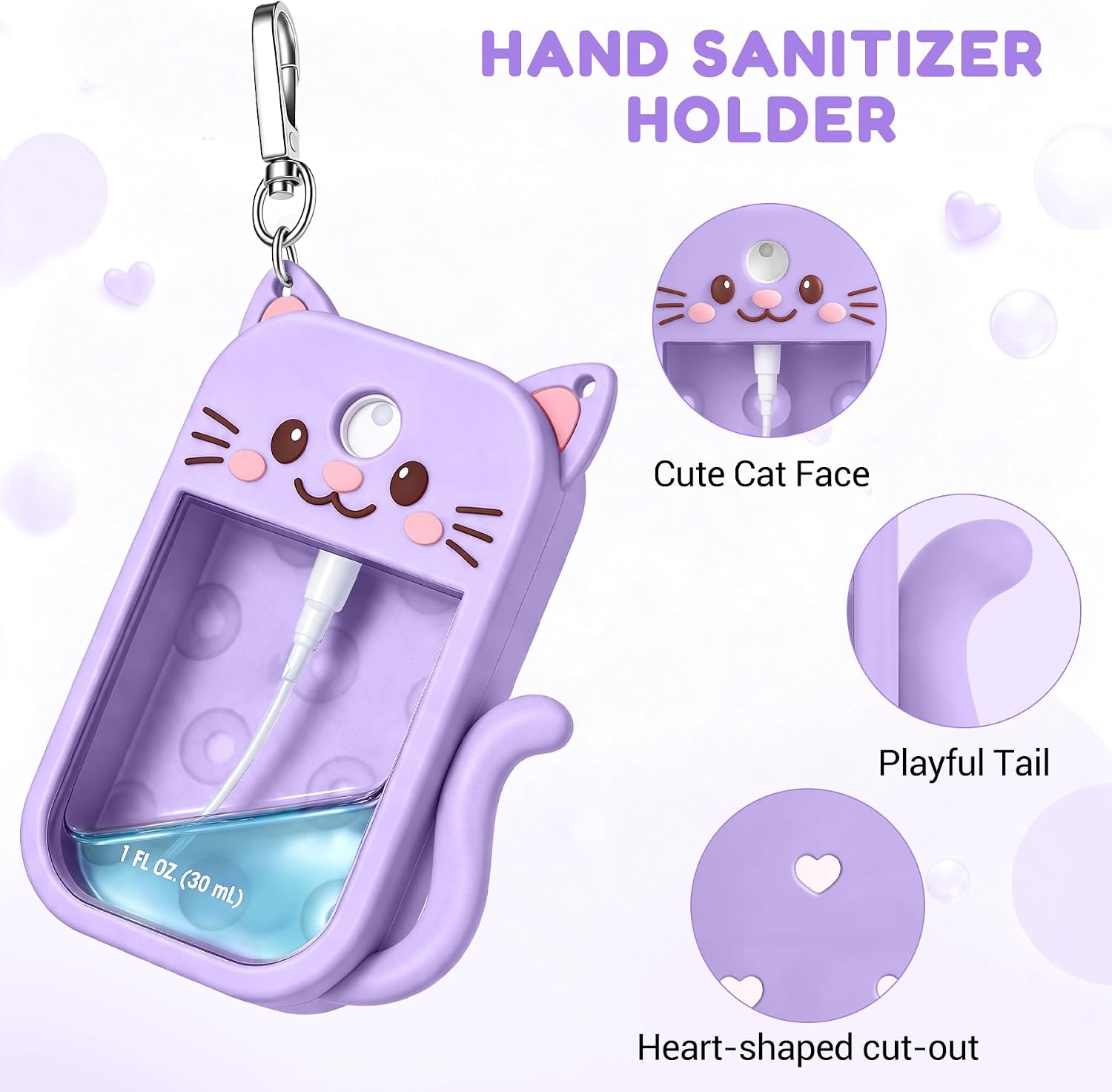Hand Sanitizer Case for Touchland, Silicone Spray Bottle Holder for Touchland Power Mist (1 fl oz./30 mL) Hand Sanitizer Spray Case with Keychain Clip for Purse Backpack, Purple image 2