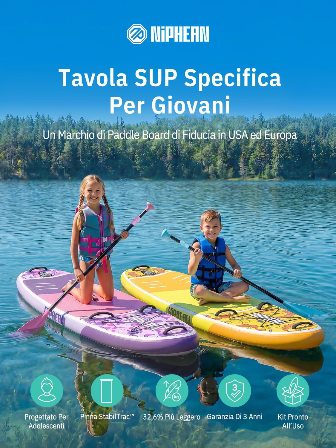 Niphean Tavola SUP Gonfiabile 230cm con Accessori SUP Stabile