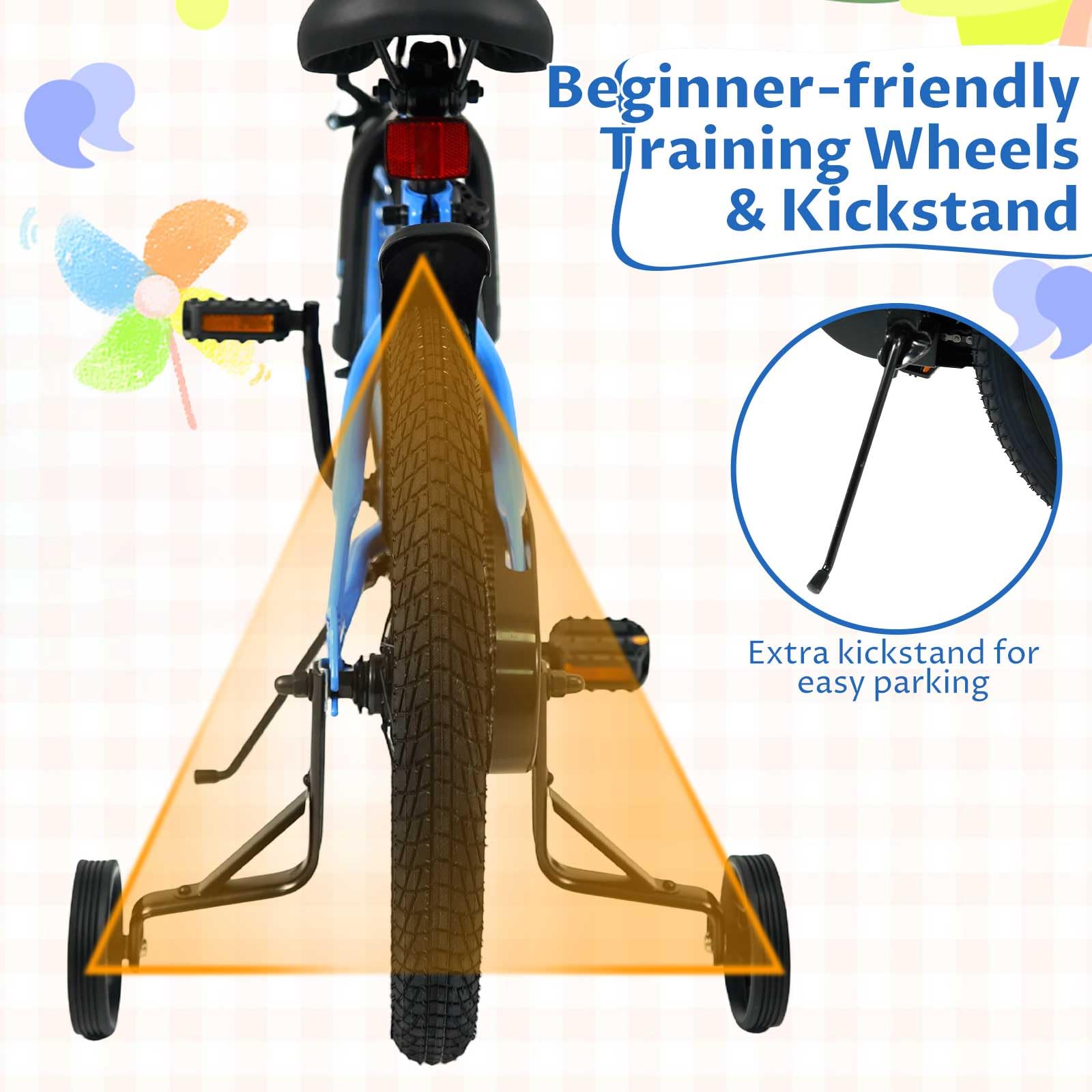 COSTWAY Kids Bike, 18 Inch Toddler Bicycle with Removable Training Wheels, Dual Brakes, Adjustable Seat & Handlebar Height, Girls & Boys Bikes for 3-8 Years Old (Blue,18 Inch with Kickstand)