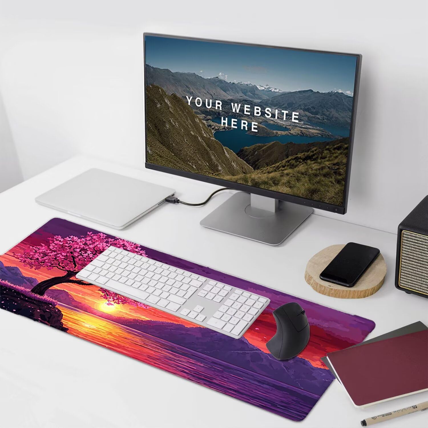 Podkładka pod mysz do gier XXL Mousepad 1000 x 500 mm, duża podkładka pod biurko z antypoślizgową gumową podstawą, poprawia precyzję i szybkość (drzewo kwiatów wiśni) X-957
