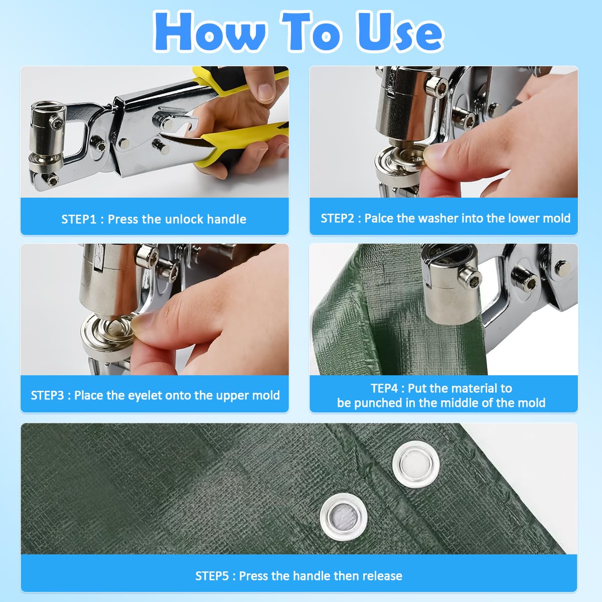 Remachadora Ojales, Remachadora Manual con 500 Ojetes Metálicos de Ø 10mm, Remachadora Manual Profesional, Remachadora Ojales Metalicos, Remachadora Textil para Cuero Tela Lonas PVC