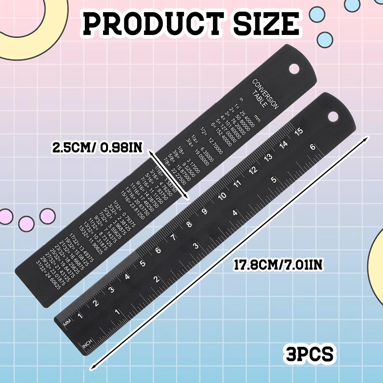 3 PCS Metal Ruler, Aluminum 6 Inch Metal Ruler, Black Straight Edge Rulers Drafting Scale Machinist Ruler, Aluminum Desk Rulers for Students, Machinist and Drafting - Image 2