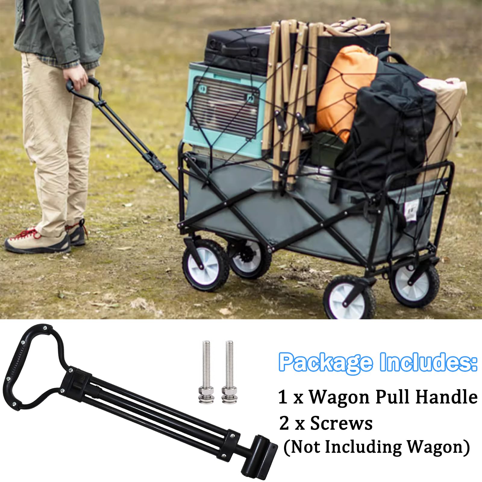 Poignée de Traction de Wagon de Jardin, poignée de Chariots de Camping pour Remplacement de Chariot de Camping extérieur, évolutif, 1 PC (Tirer) (Noir-Tirer)