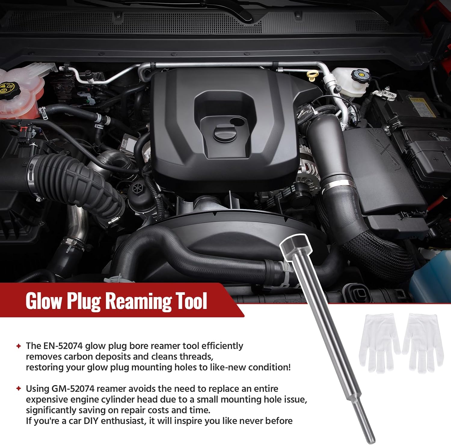 EN-52074 Glow Plug Removal Tool Compatible with Duramax 6.6L 3.0L 2.8L Engines, GM-52074 Glow Plug Bore Reamer Replacement for l5p Glow Plug, Silver