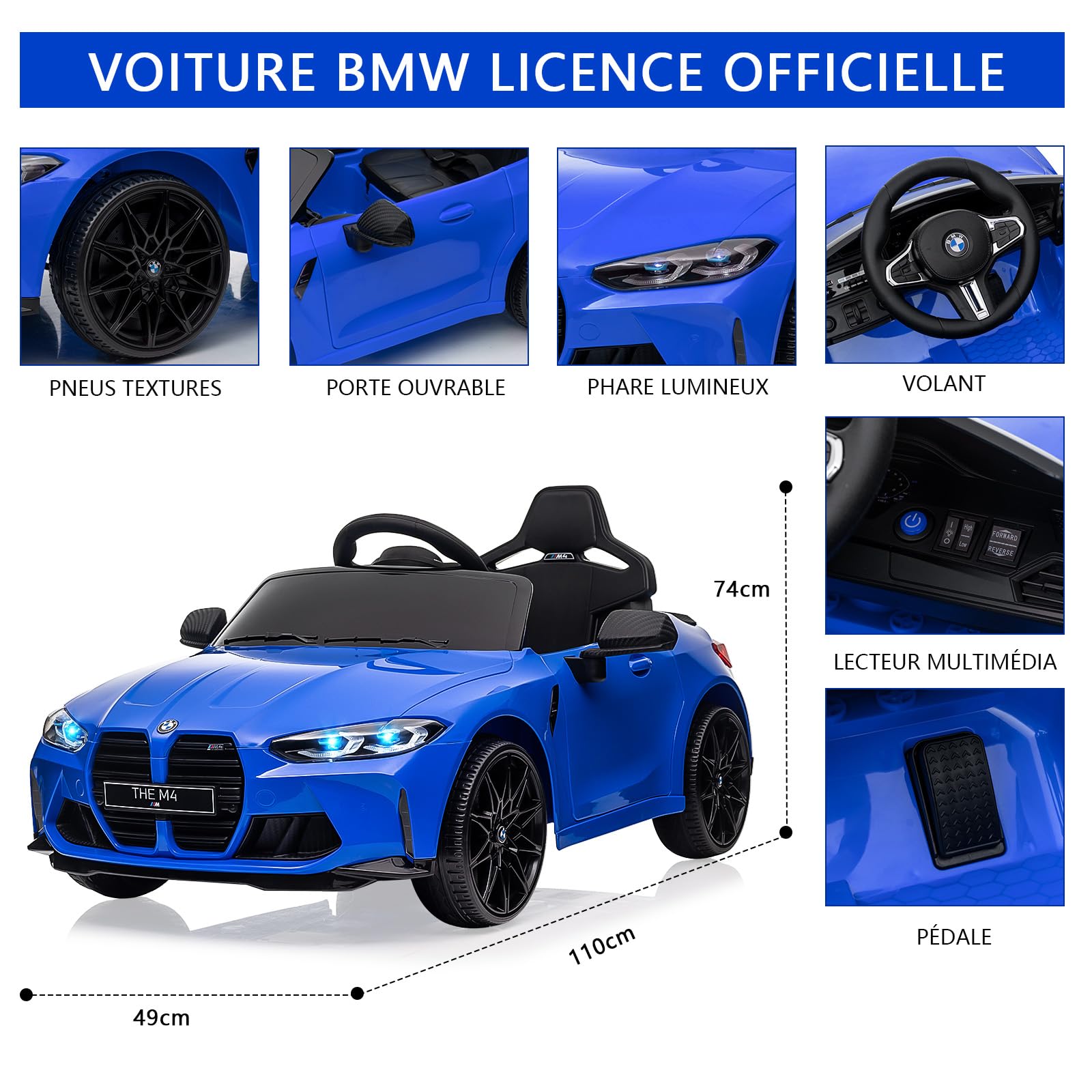 Garvee Voiture Électrique Enfant sous Licence BMW M4 avec Télécommandé, Véhicule Électrique 12V avec Vitesses 3 km/h, Klaxon, LED Et Musique, pour Enfants 3+ Ans