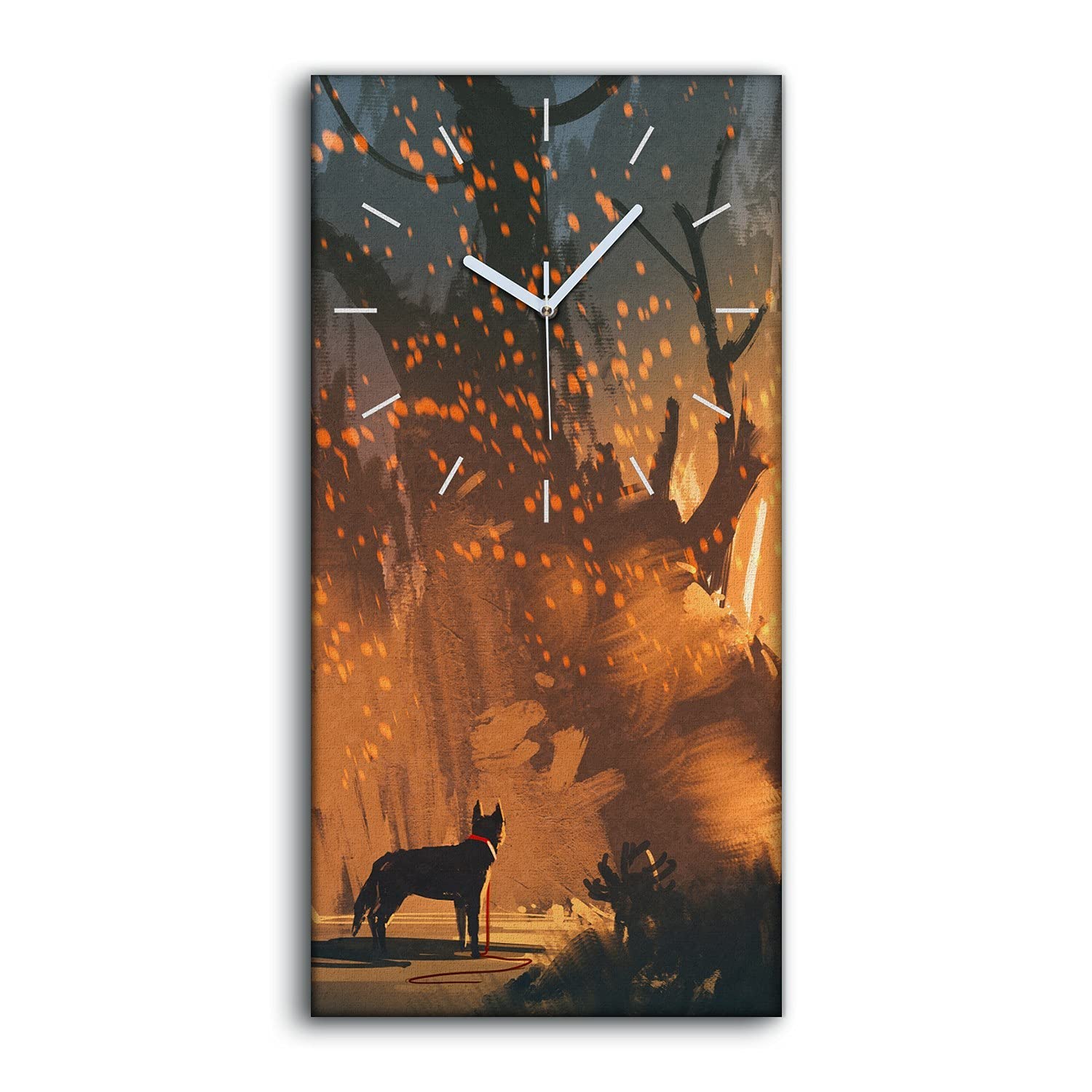 Horloge sur toile 30x60cm chien dans la forêt mystique silencieuse décor salon