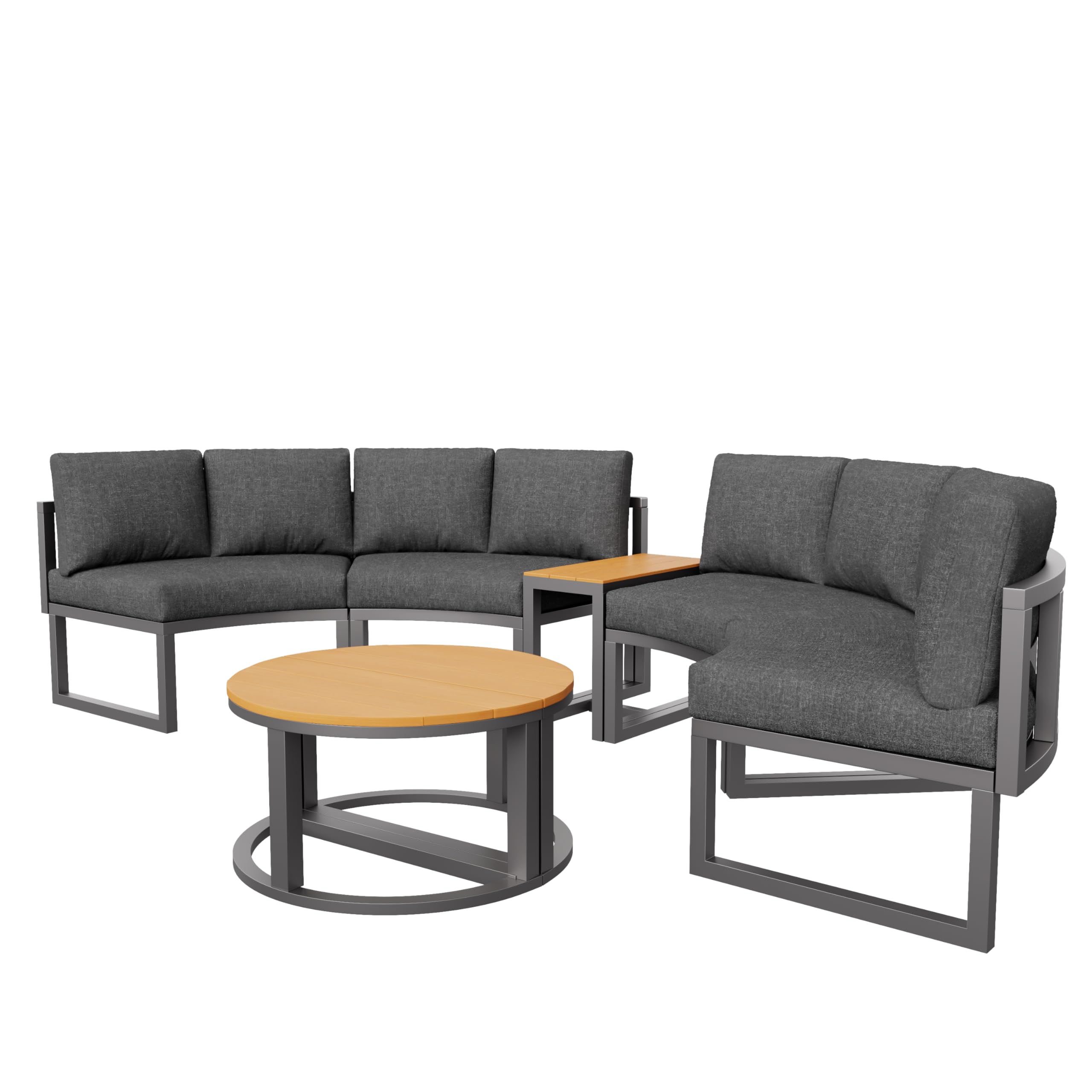 Gartenmöbel-Set für 4-6 Personen, Garten Loungesessel Set, Bequeme Gartenmöbel mit grauen Sitzpolstern und Kissen, verstellbare Beine, rundes Sofa, grau (4-6 Personen)