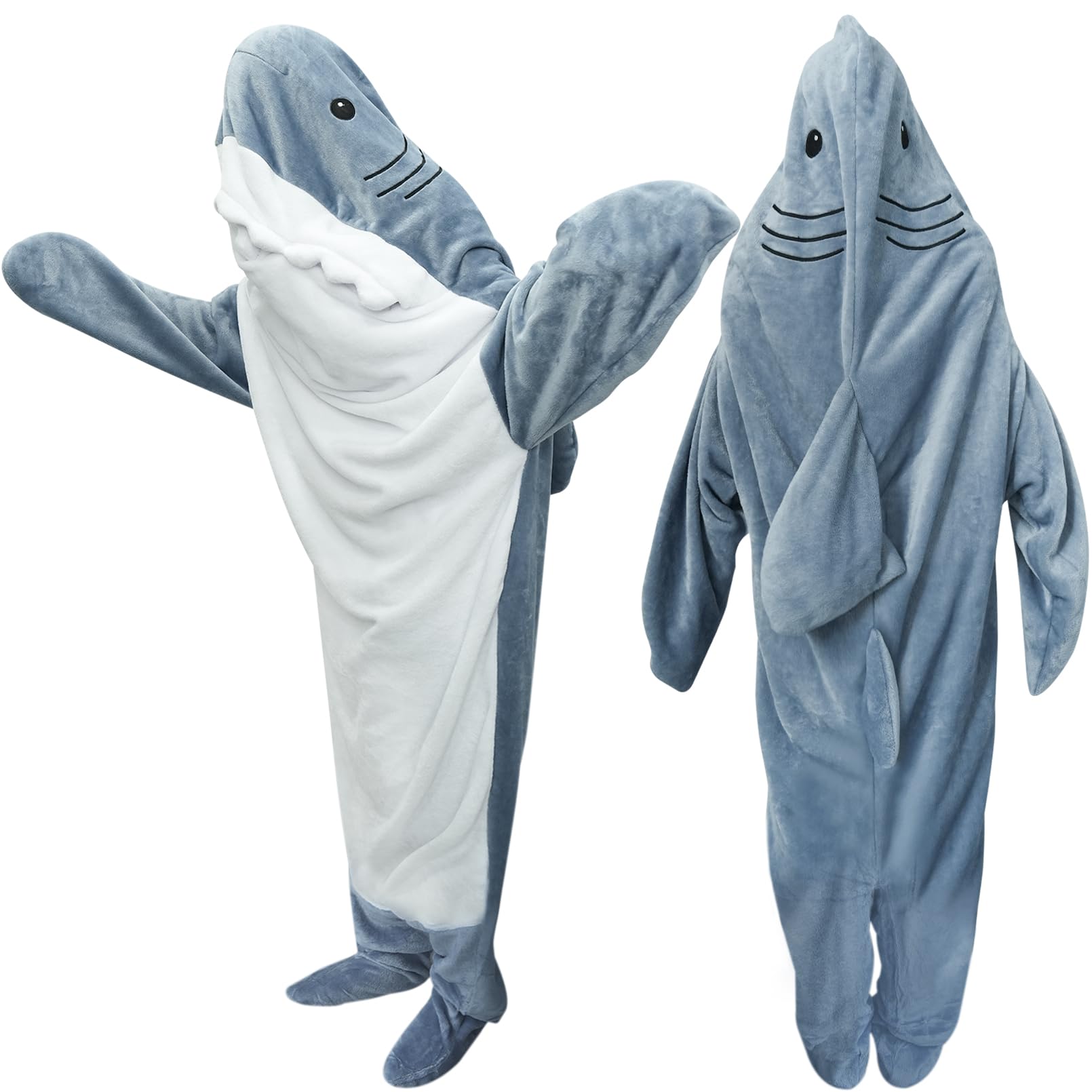 Wearable Shark Blanket Onesie for Adult Costume, Super Soft Comfortable Shark Hoodie, Blue M