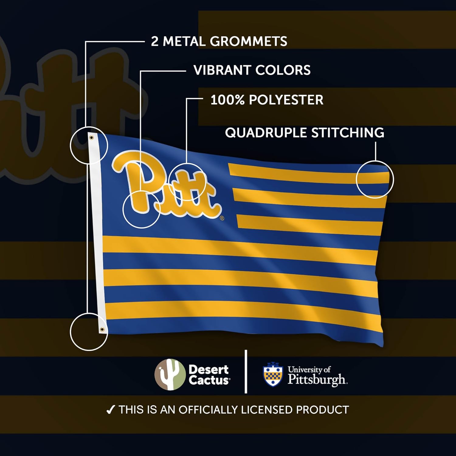 Desert Cactus University of Pittsburgh UP Flag - 3 x 5 Feet Panthers Banner, Indoor/Outdoor Durable Fabric, 100% Polyester Design (Style Nation) - Image 4