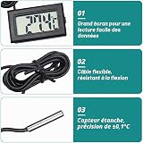 Set of 4 Thermometer with Sensor, Mini Fridge Thermometer, Precise Temperature Monitoring with External Probe, Ideal for Fridges, Freezers and Aquariums, Temperature Range -50 to +110 °C - 3