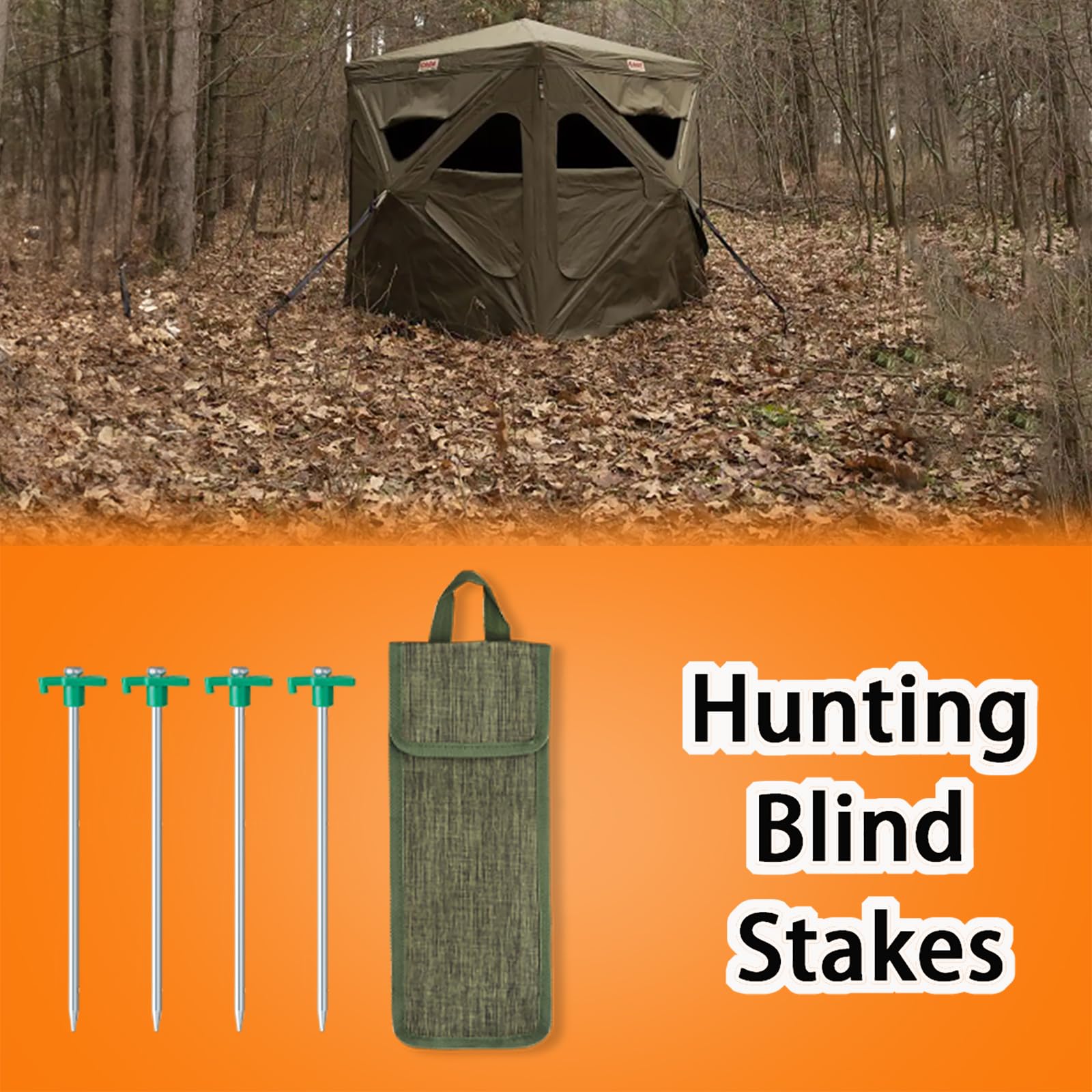 Seaponer Hunting Blind Stakes, Heavy Duty Metal Tent Pegs Ground Blind Anchor for Hunt Trip, Hunting Blinds Drilling Stakes for Deer Turkey Dove Bowhunter, 4 Pack