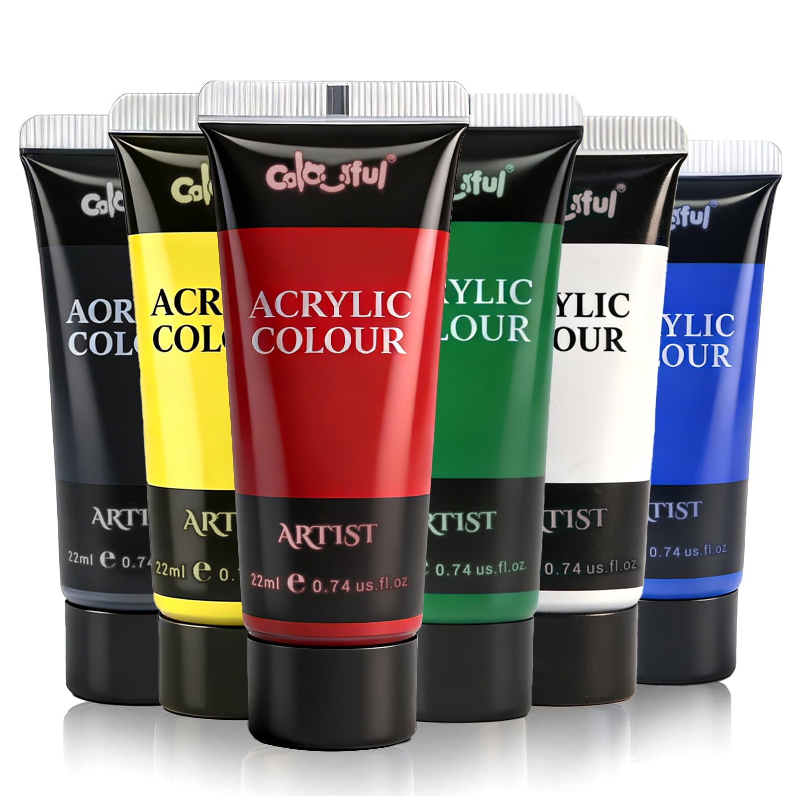 Colorful Artist Basic Acrylic Paint Set, 6 Pack 0.74oz each Art Paint, Non Toxic, Highly Pigment Paints for DIY Crafts & Beginner Artists