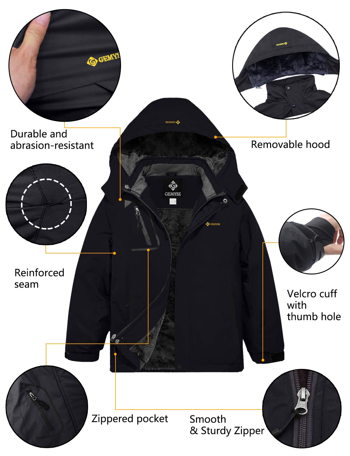 GEMYSE Chaqueta de Esquí Impermeable Niños Abrigo Invierno Antiviento Capucha