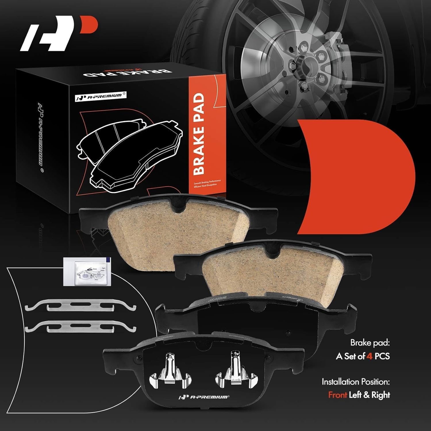 A-Premium Front Ceramic Brake Pads Set Compatible with Volvo XC60 2003-2016, 4-Pack