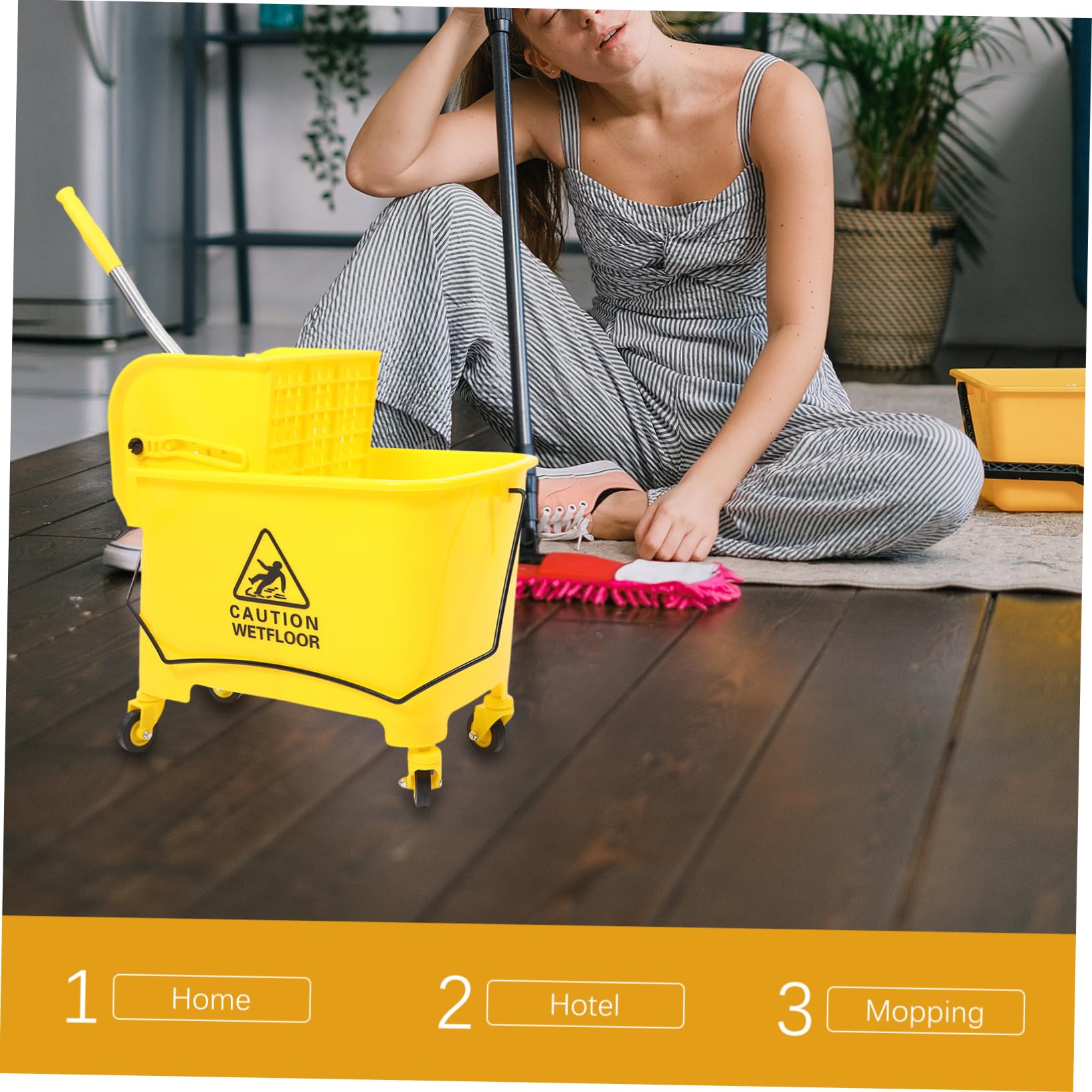 UKCOCO Cubo de Fregona Comercial 20l Ruedas y Escurridor Lateral Plástico Amarillo para Limpieza Profesional Hogar y Hotel Accesorios Limpieza Color Aleatorio