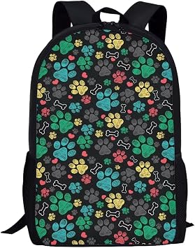 Dog Paw Print Backpack for Boys Girls Elementary Cute School Bag with Padded Back Adjustable Straps Personalized Trendy Large Capacity Backpack 17 Inch Student Basic Black Bookbag