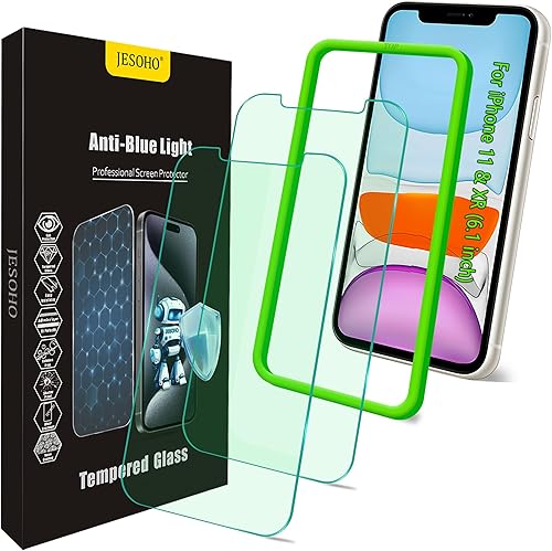 Vista 13 de Protector de pantalla para iPhone 15 Plus [6.7 pulgadas], 2 películas de vidrio templado antiluz azul incoloras, transparente HD, dureza 9H, sin