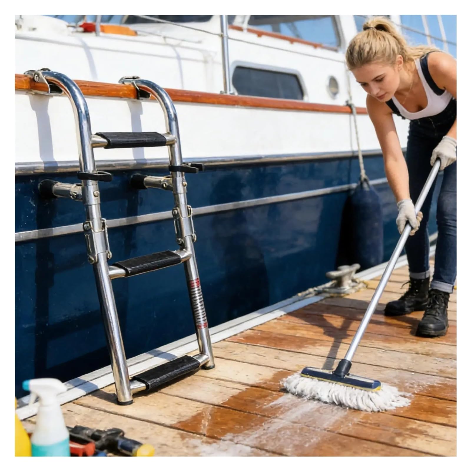 Scaletta for Barca Pieghevole A 3 Gradini in Acciaio Inox 2+1 Sicura E Antiscivolo | Scaletta Da Bagno Portatile Scaletta Telescopica For Yacht Marini E Altro Ancora
