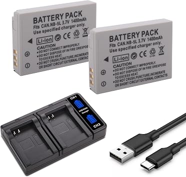 2-Pack NB-5L Battery with Charger for Canon PowerShot S100, S110, SD700 is