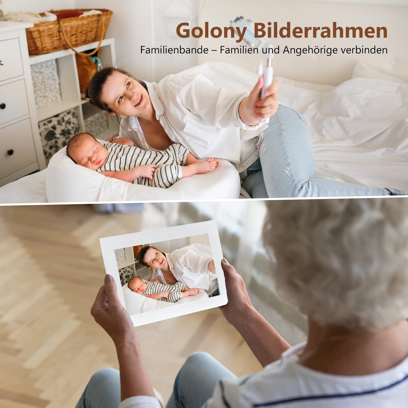 Digitaler Bilderrahmen WLAN Frameo.10,1 Zoll 1280×800 IPS-Touchscreen.16GB WiFi Digital Photo Frame.Fotos und Videos über die Frameo-App teilen.Weiß.