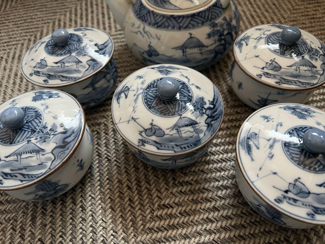 Amazon.co.jp: 田沢幸祥 湯呑 急須セット 蓋付き 5客 古伊万里 幸祥窯