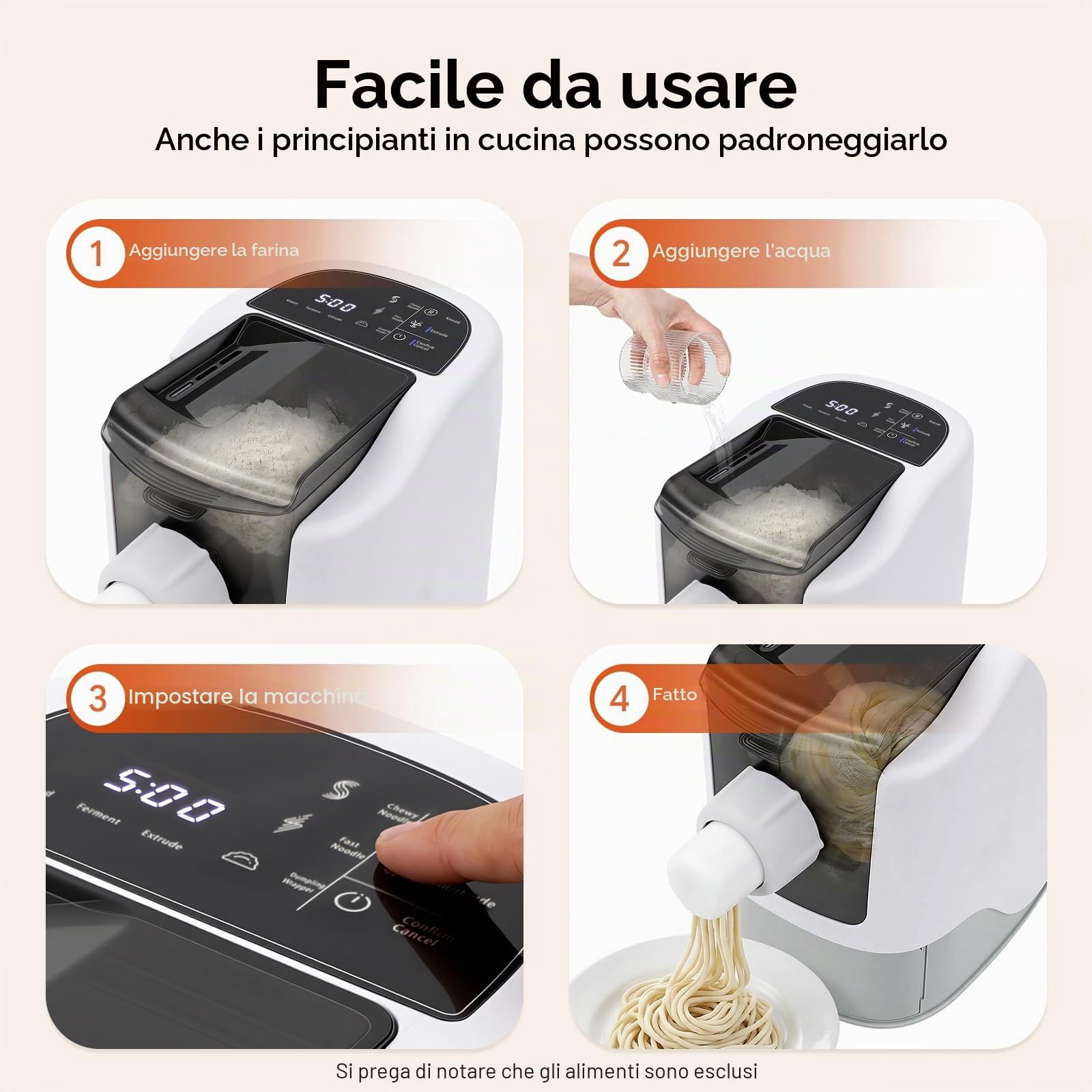 Macchina per pasta elettrica automatica, 260 W macchina per pasta con 13 stampi e manto stampo, macchina per pasta in acciaio inox completamente automatica, per pasta fresca, impastatrice e pasta