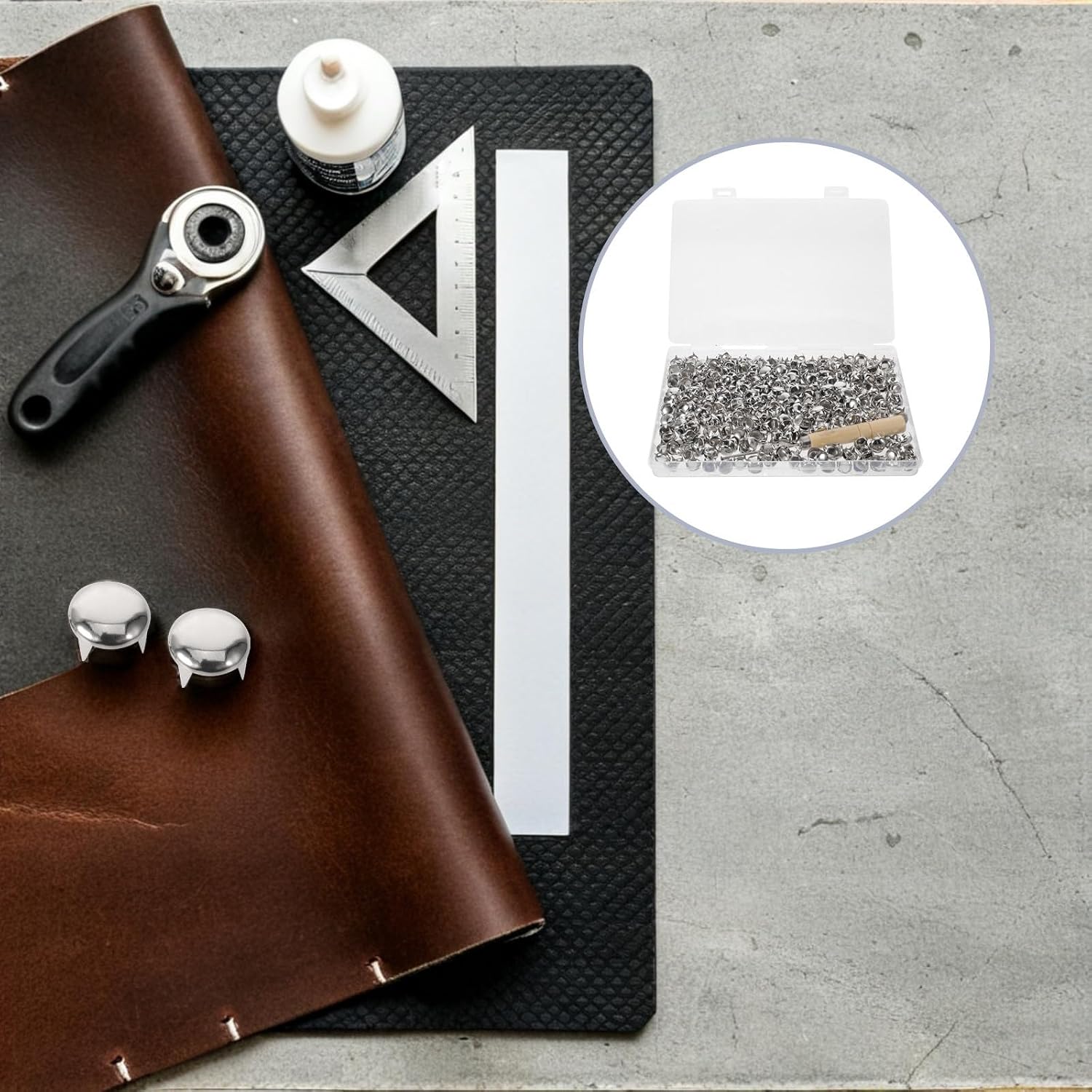 500pcs Silver Round Dome Studs for Leather Closures with Awl