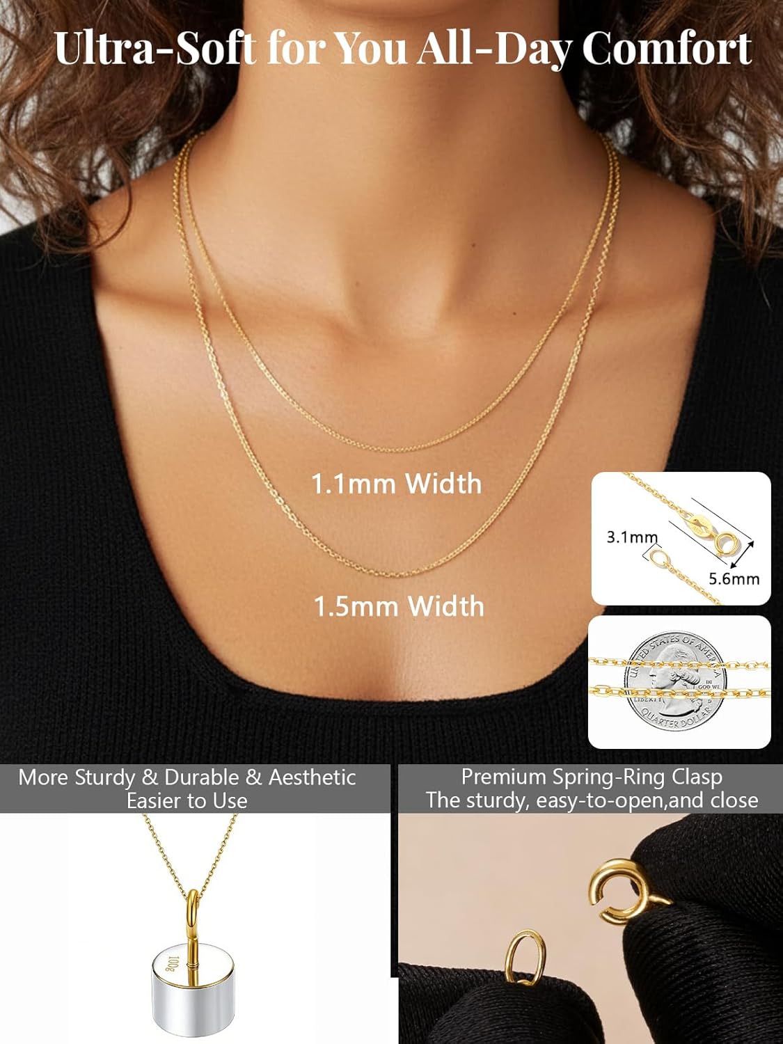 Silvora 925 Sterling Silver Chain Necklace 1.1/1.5mm Thin Silver Chain for Women-Sturdy & Shiny-Women's Chain Necklaces,Adjustable Length 16/18/20/22/24 Inches - Image 4