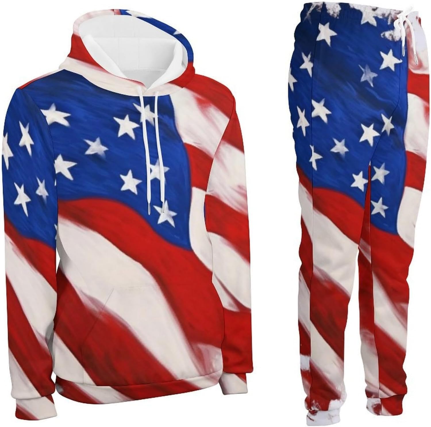 Men Graphic American Flag Print Hoodie and Joggers Set 2 Piece Tracksuit Sweatpants Pullover Lounge Set