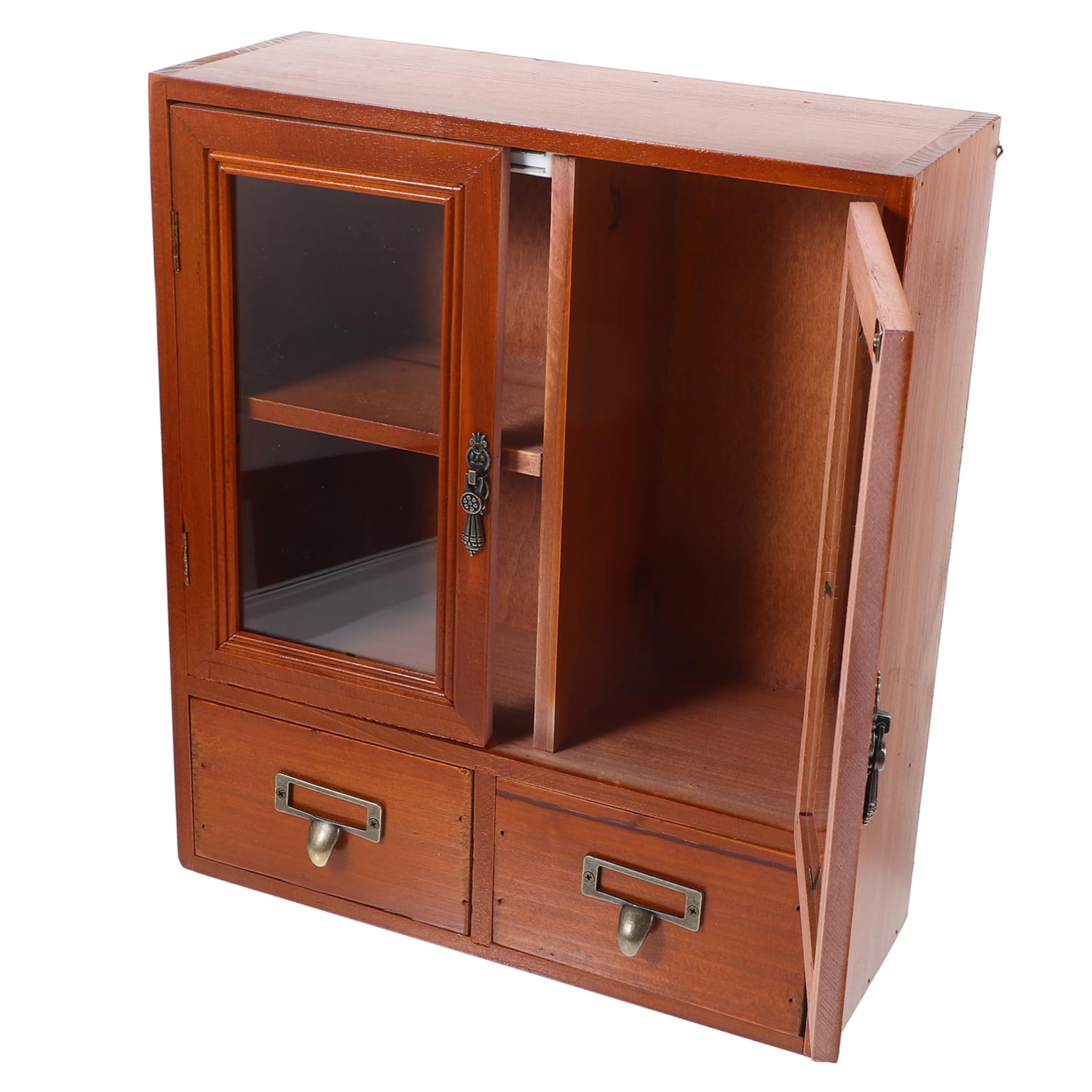 Meuble de rangement mural cuisine et salon : armoire bois double portes style rétro