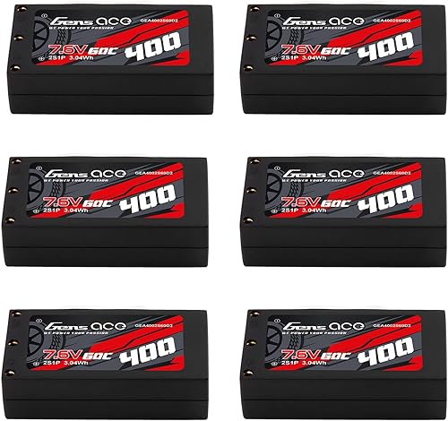 Gens ace 400mAh 60C 7.6V HV Hardcase 2S Lipo Batería con XT-60 Plug (6Pcs)