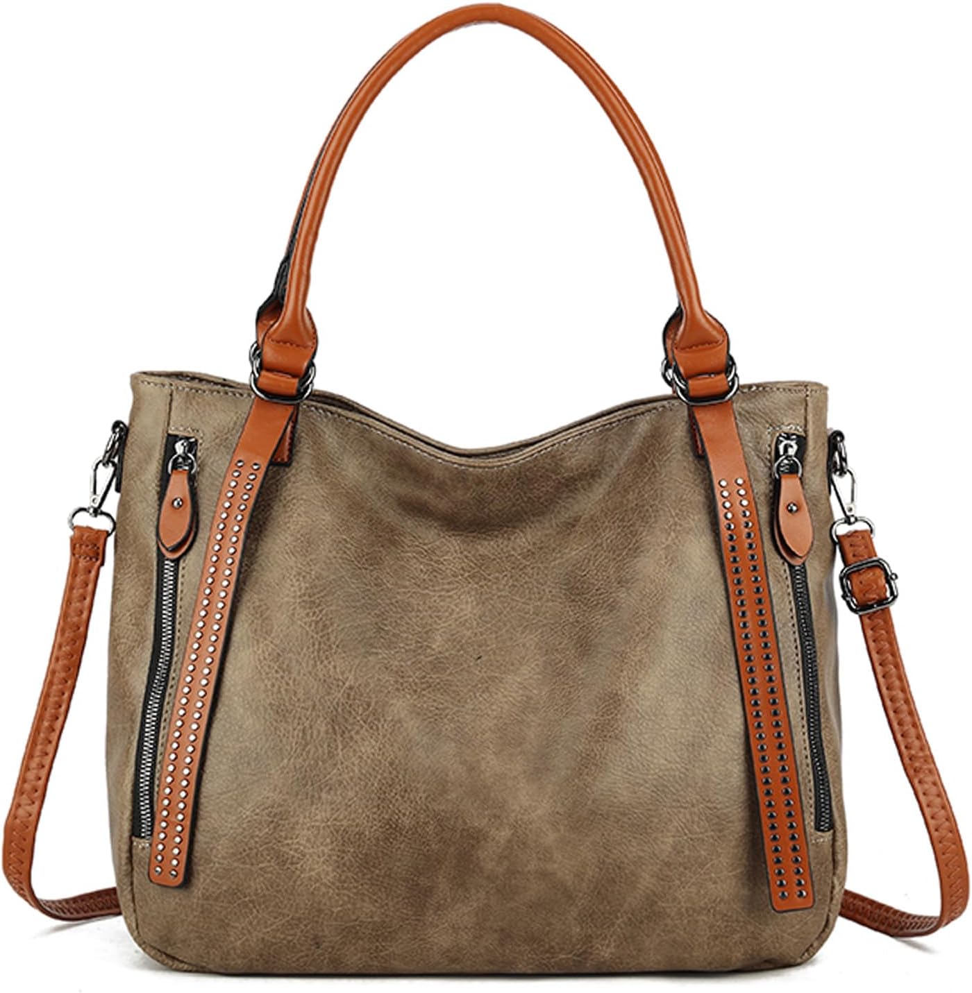 myfriday Vintage Slouchy Tote Bag for Women, Large Vegan Leather Hobo Shoulder Bag Satchel Purse with Adjustable Strap