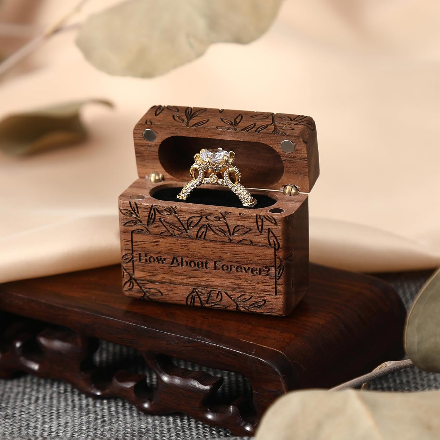 Ring Box, Wooden Ring Box for Wedding Ceremony Ring Bearer Box, Engagement Ring Holder Gift for Anniversaries Day, Birthday Gift - Image 3