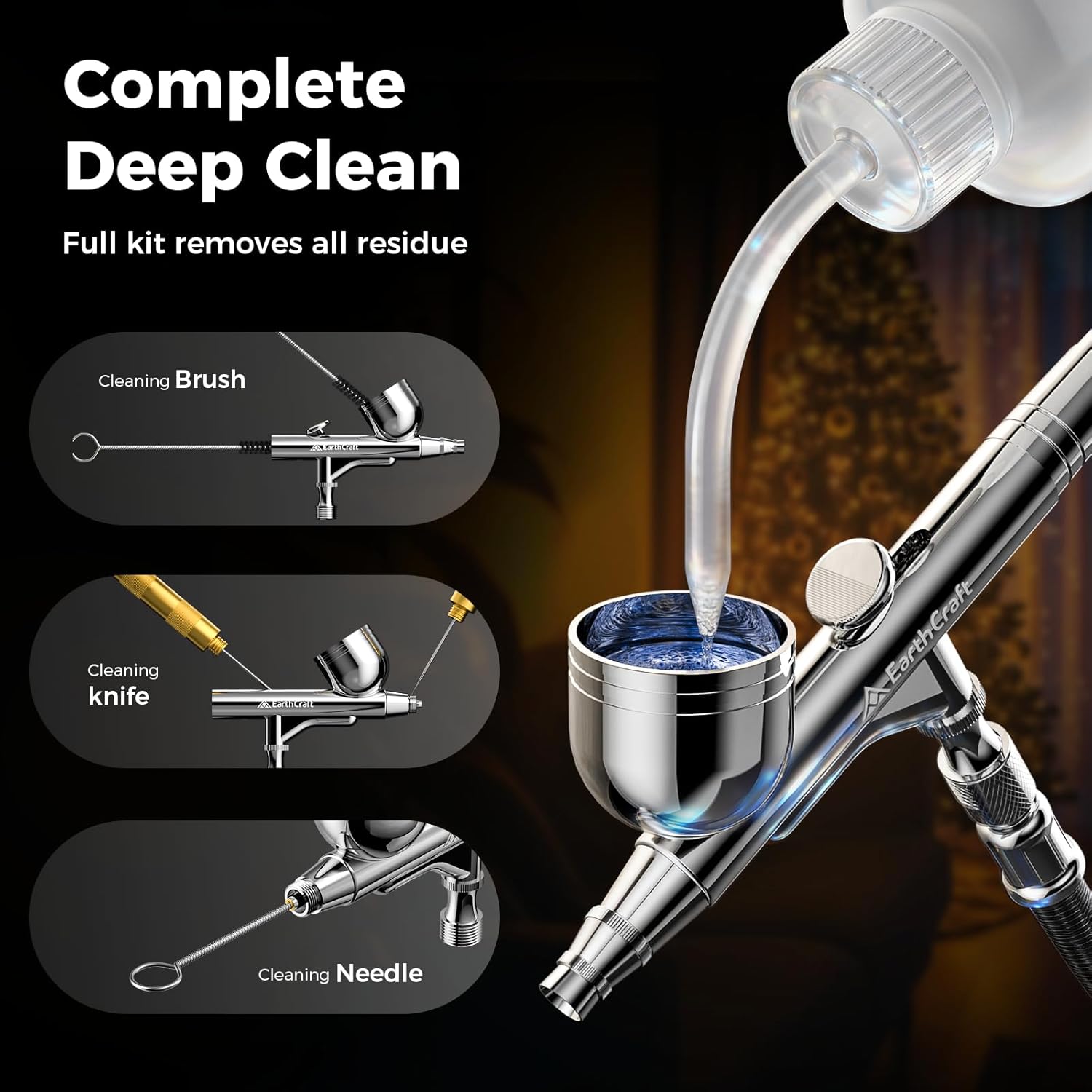 Airbrush Kit With Compressor - 1/5 HP Quiet Air Compressor With 2 Dual-Action Airbrush - 0.2,0.3 & 0.8mm Nozzles & 6 Paint Colors, Air brush Painting Set for Gift Crafts & Model Painting