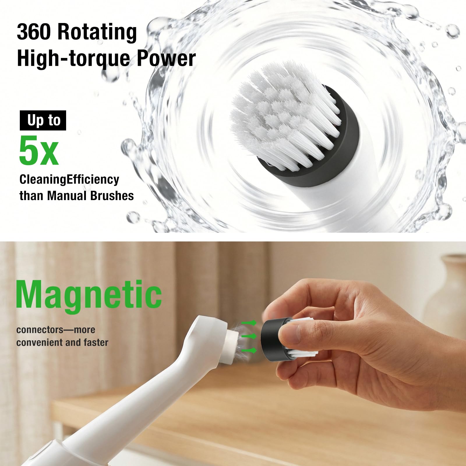 Limpiador giratorio eléctrico recargable resistente al agua, 5 potentes cabezales de cepillo de limpieza para varios escenarios, específicamente diseñado para líneas de lechada de azulejos