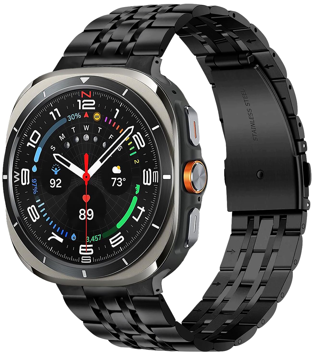 Pencoda Compatible with Samsung Galaxy Watch Ultra Bands 47mm (2024), Stainless Steel Metal Replacement Band Men Women Large Small