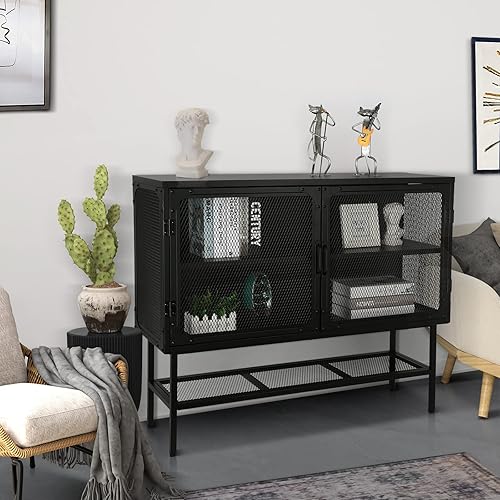 Miniatura 2 de INXXCOROO Armario de almacenamiento industrial de metal de 43 pulgadas con estantes ajustables y puertas de malla para oficina en casa o sala de