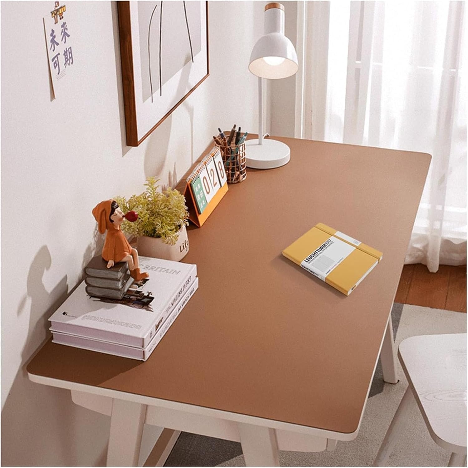 sous-Main De Bureau en Cuir Synthétique Résistant à La Chaleur Et Lavable, Brown, 90x150cm