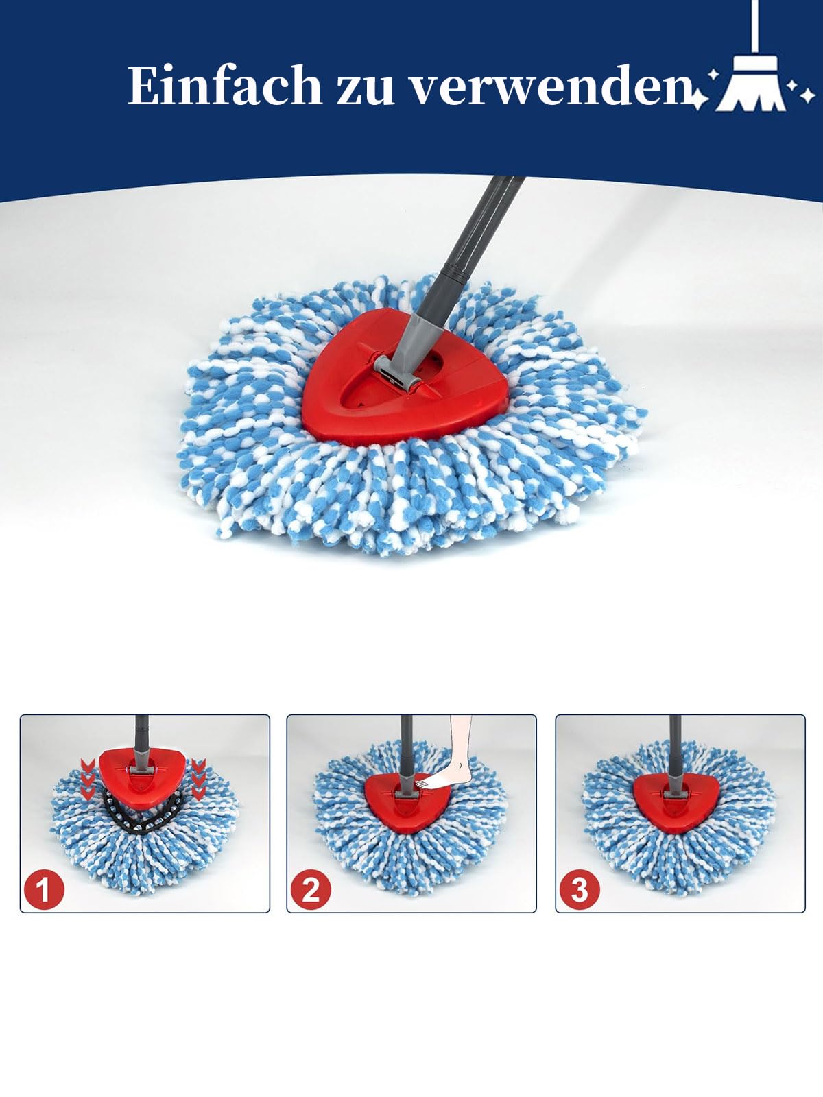 1 Base Mop Rouge Compatible Avec Vileda 2 En 1 Turbo Mop, EasyWring Mop 1 Tank System Tete De Remplacement Pour Spin Mop 96610731