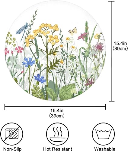 Miniatura 4 de xigua Herb Wild Flower - Manteles individuales redondos impermeables, antideslizantes, lavables, juego de 6 manteles de poliéster, resistentes al