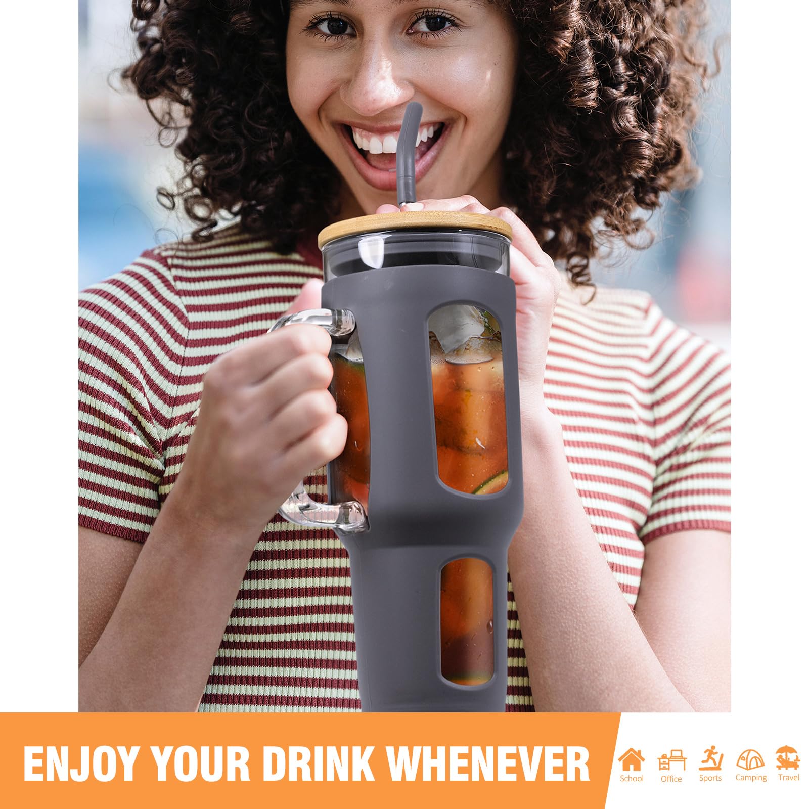 BLUEGO Tumbler Beker met deksel en rietjes, 1400 ml, koffiebeker voor onderweg met handvat, drinkbeker met siliconen hoes, 1,4 l drinkbeker met 2 rietjes, BPA-vrij, paars BLUEGO Tumbler Beker met deksel en rietjes, 1400 ml, koffiebeker voor onderweg met handvat, drinkbeker met siliconen hoes, 1,4 l drinkbeker met 2 rietjes, BPA-vrij, paars