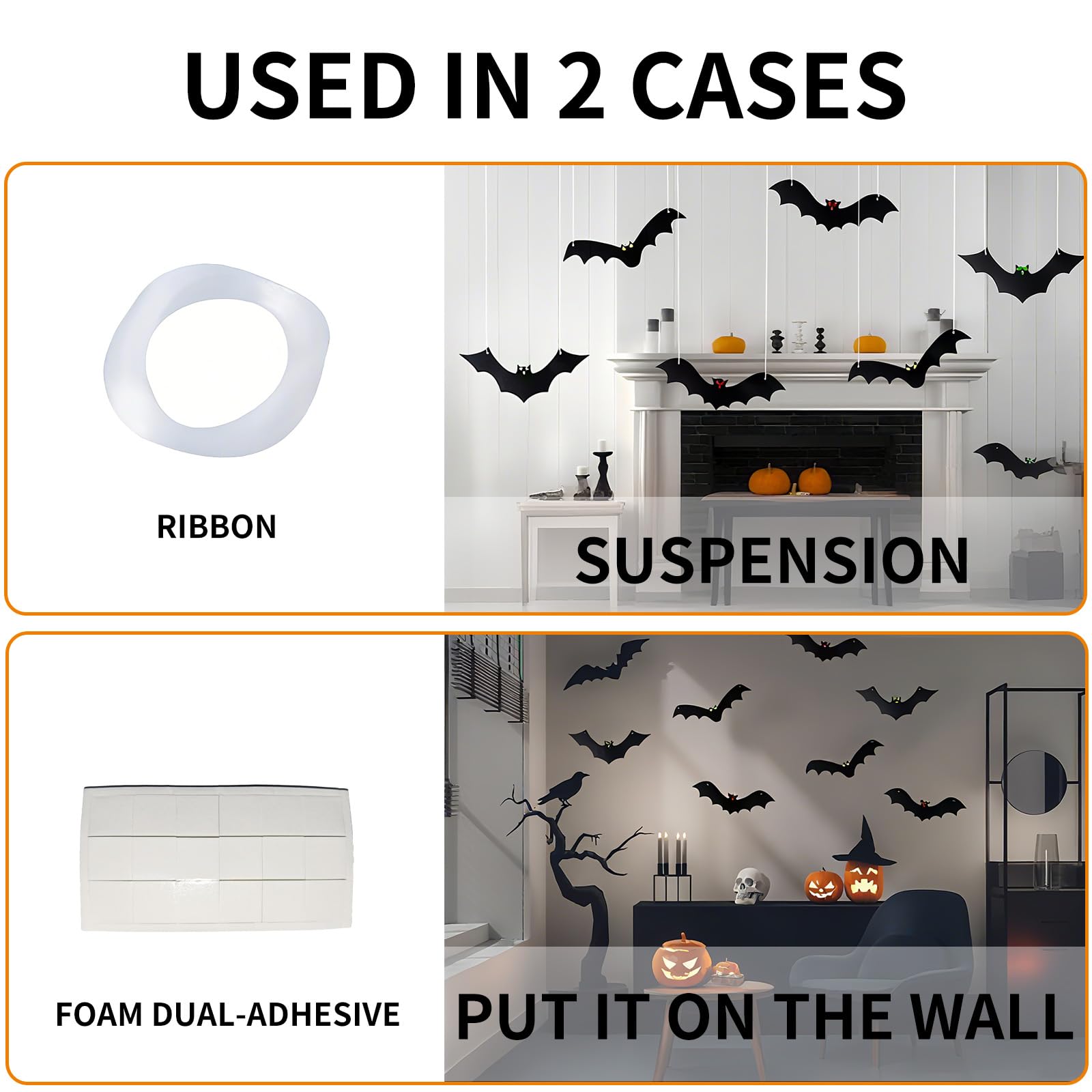 12 Pipistrelli Halloween Con Occhi Luminosi, Decorazioni Esterne Con Ragnatele E Adesivi 3D Per Casa, Giardino, Festa A Tema - 5
