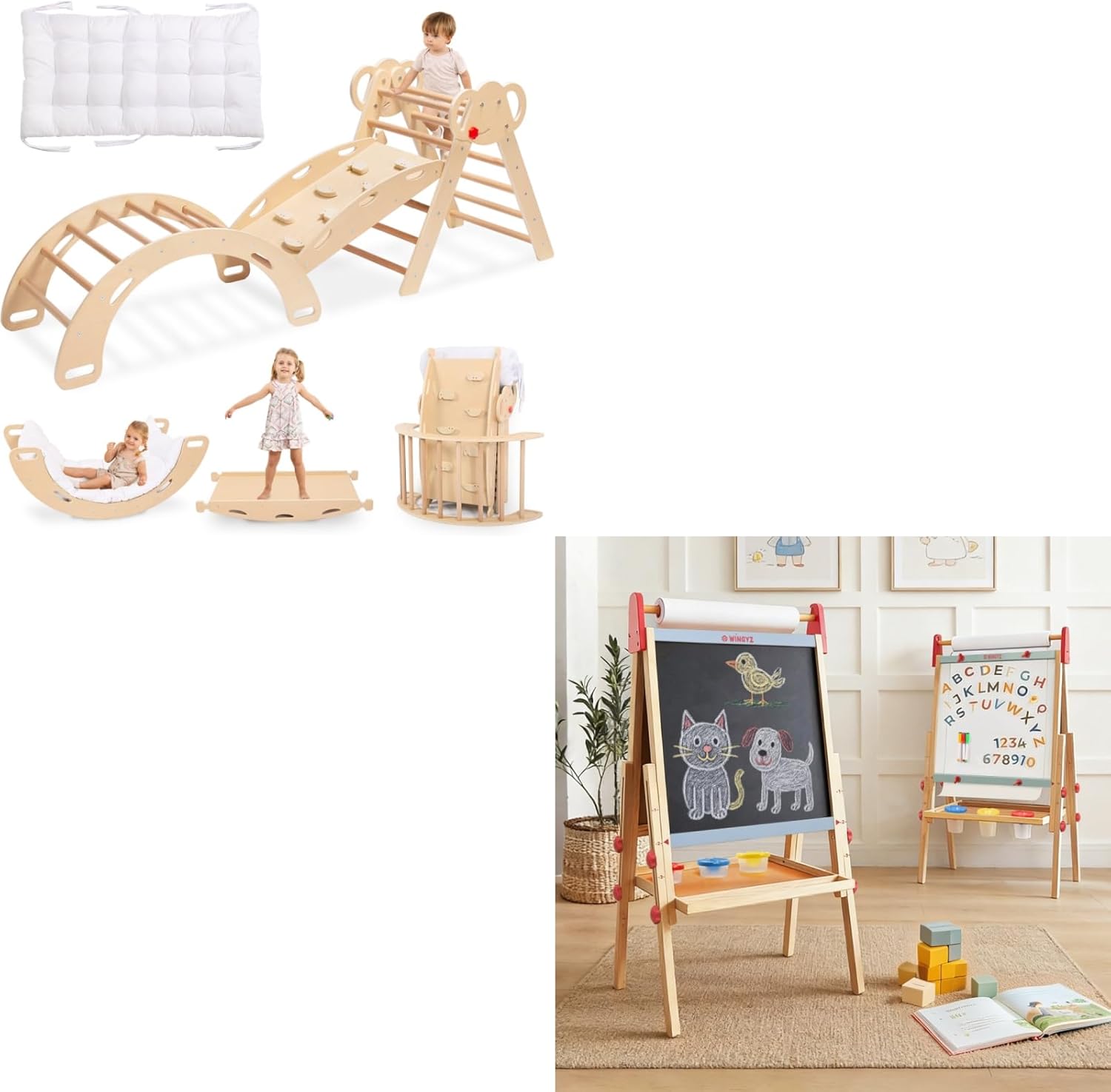 wingyz Teak Climber & 3-in-1 Wooden Art Easel Set