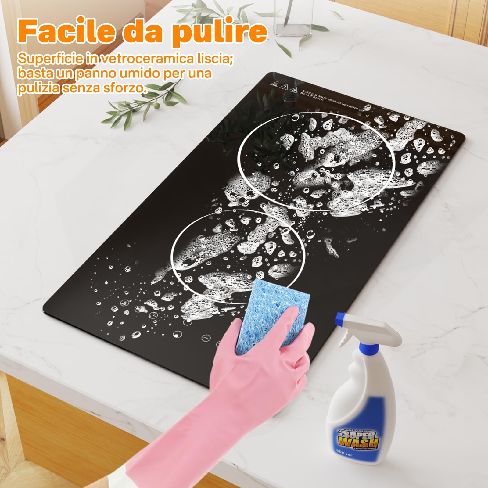 Piano Cottura Elettrico 2 Fuochi 3000W, Incasso o Appoggio | Fornello Elettrico 2 Piastre in Vetroceramica con Controllo Touch, 9 Livelli, Timer, Blocco di Sicurezza