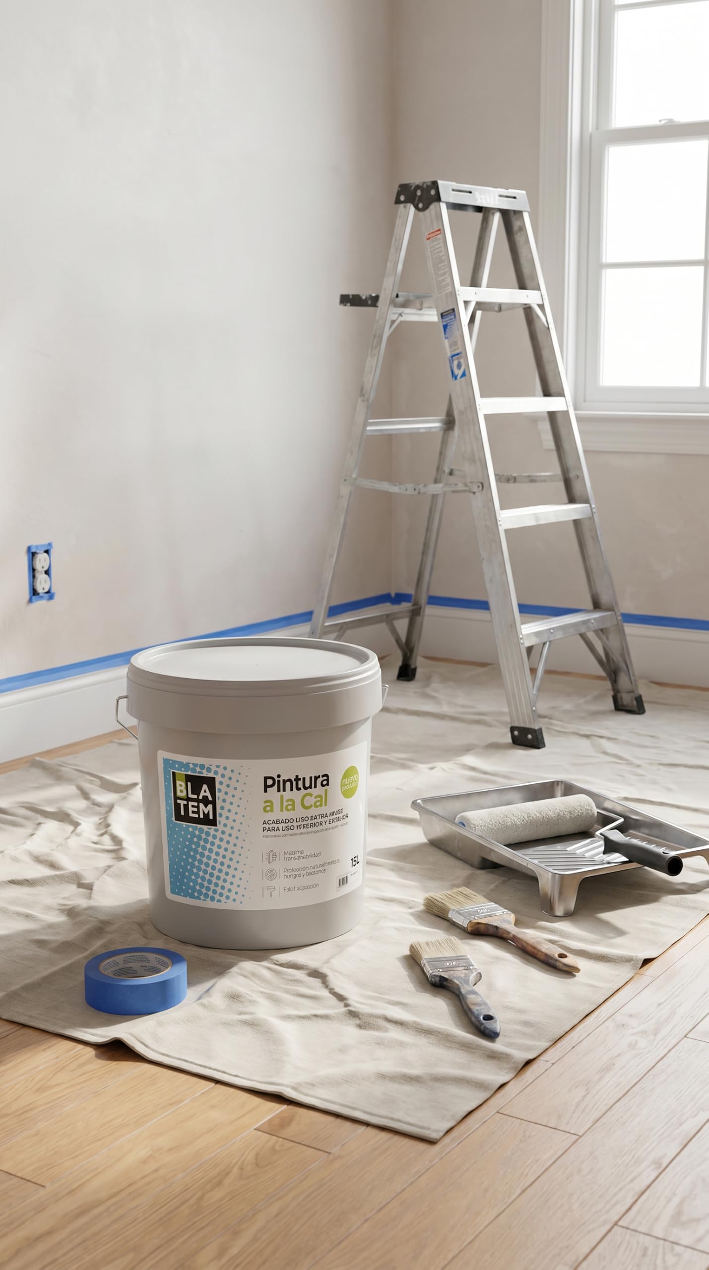 Blatem Pinturas Pintura Mineral a la Cal, Acabado Mate Profundo, Alta Transpirabilidad, para Interior y Exterior