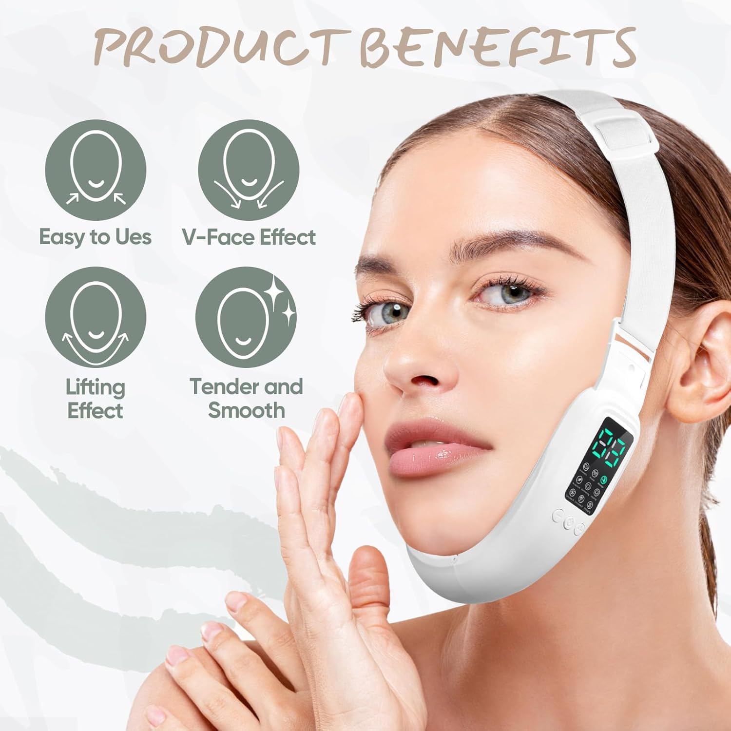 V-Face Shaping Massager électrique gaine visage 8 Mode EMS Lifting Visage, Double Menton/Muscle Masséter,EMS V Face Lifting Appareil Intérieur visage anti-age est