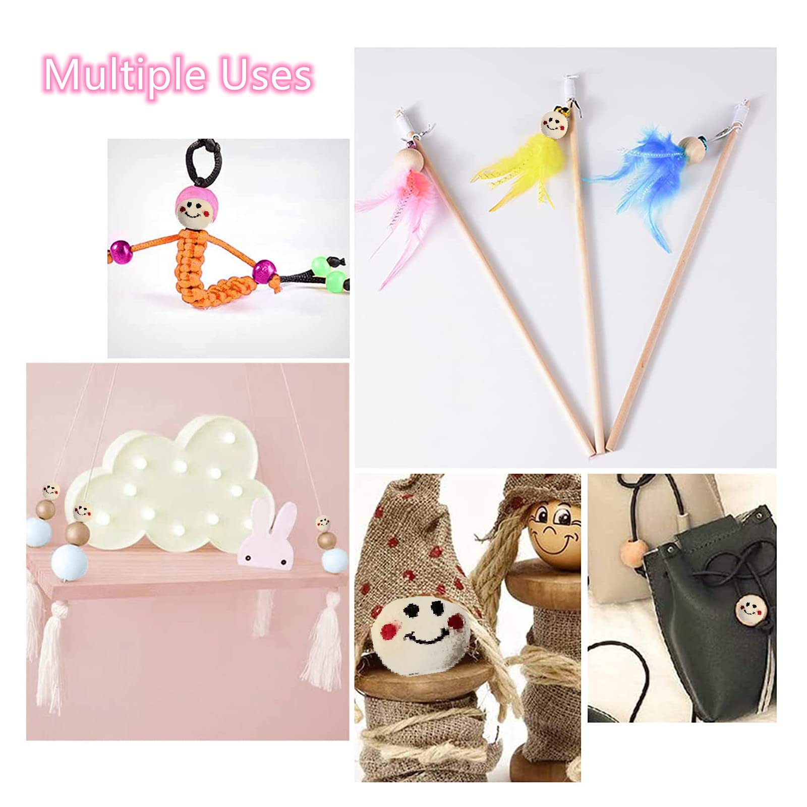 100 Perline In Legno Smiley 10mm - Per Lavoretti E Gioielli Fai Da Te