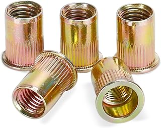Rivet Nut, 300 Pieces 1/4-20UNC Carbon Steel Flat Head Rivnut Threaded Insert Nut,Yellow Zinc Plating…